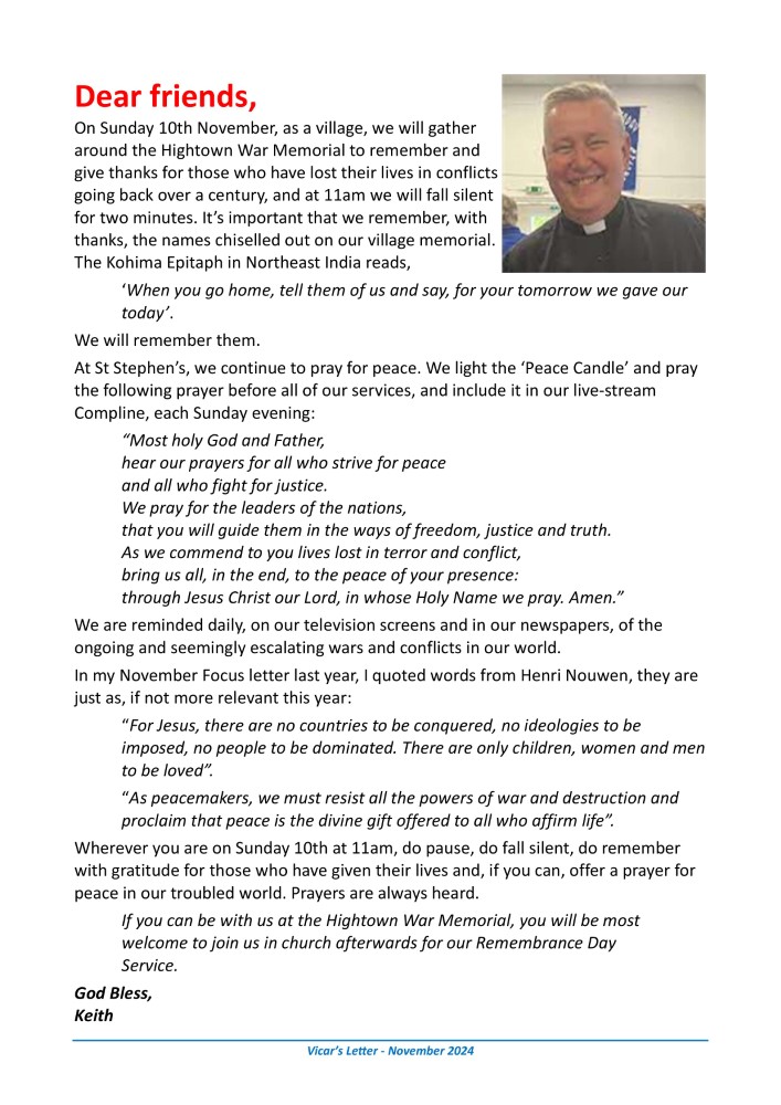 Vicar's Letter - November 2024